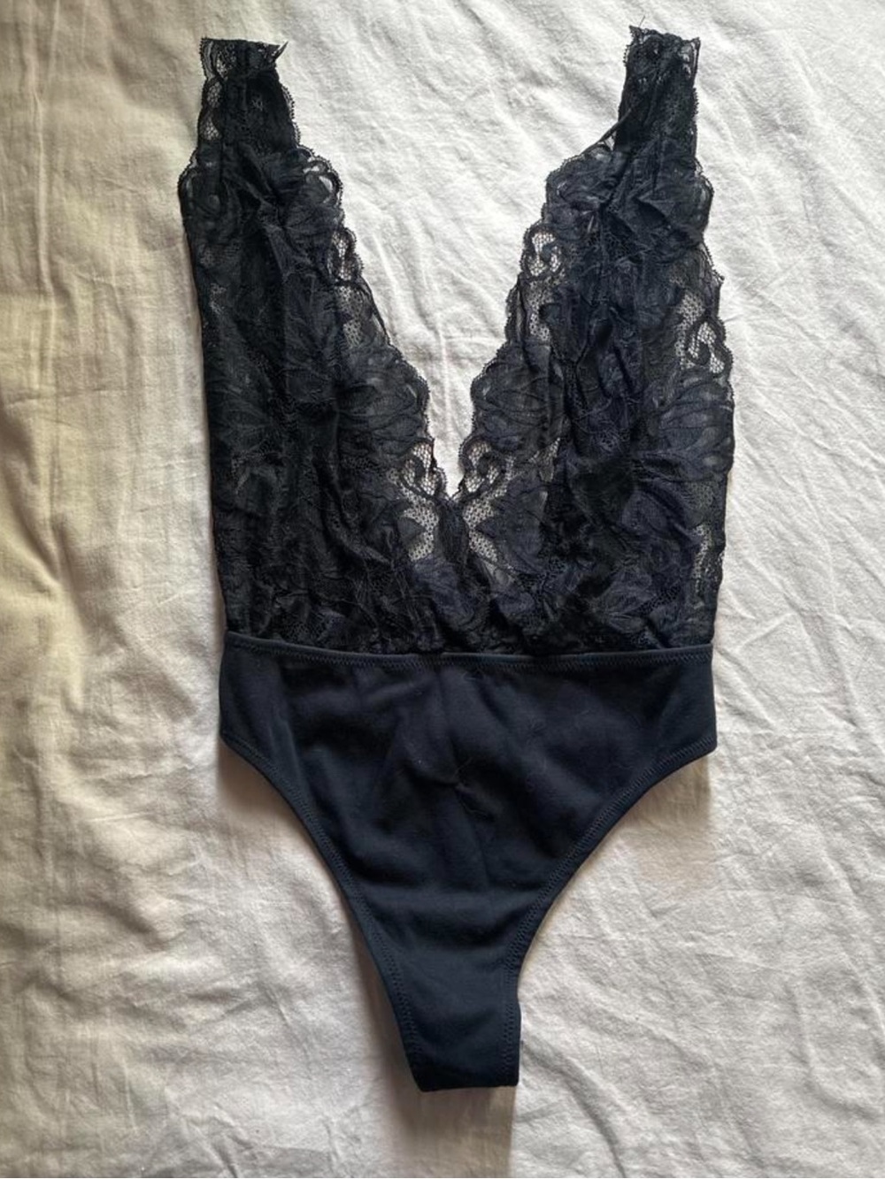 Plunge Lace Black Bodysuit - Women's Lace Tank Bodysuit